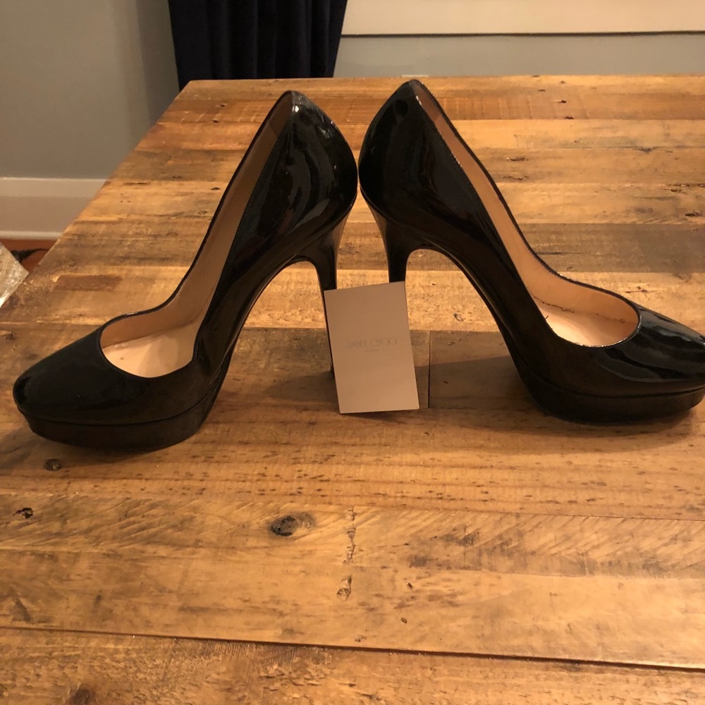 Jimmy Choo patent platform heels